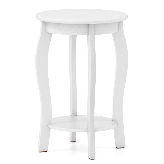 15 Inch 2-Tier Round End Table with Storage Shelf-White