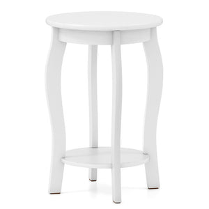 15 Inch 2-Tier Round End Table with Storage Shelf-White