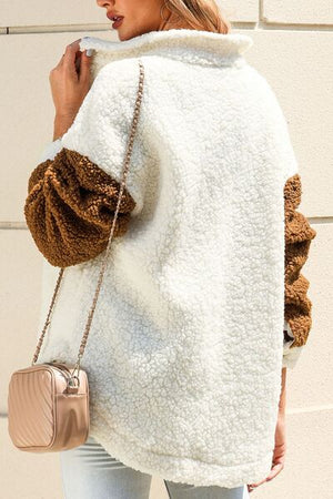 Women Cute Sherpa Jacket with Button Closure and Collared Neck in Elegant Retro Style