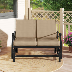 Outdoor 2-Person Glider Rocking Chair Loveseat with Thick Cushions and Metal Frame-Brown