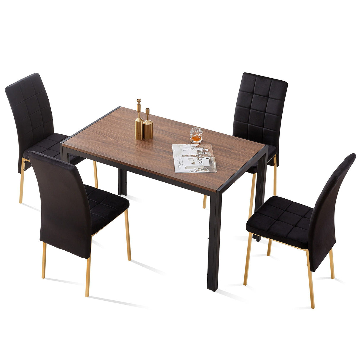 5 Pieces Dining Set Including Velvet High Back Golden Color Legs Nordic Dining Chair & Creative Design Dining Table by Couch.com
