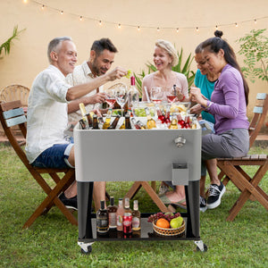 Portable Patio Cooler with Bottom Storage Shelf and Bottle Opener-Gray