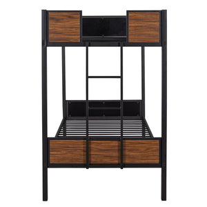 Twin Over Twin Bunk Bunk Bed With Safety Rail, Built In Ladder For Bedroom - Brown by Couch.com