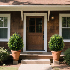 24 Inches Artificial Cypress Topiary Ball Tree Set with Ground Spike-Green