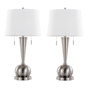Jules - Contemporary Table Lamp Built In USB Port (Set of 2) - Nickel / White by Couch.com