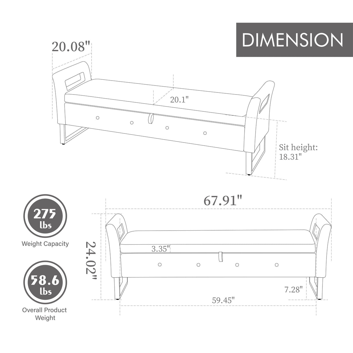 Wide Storage Soft Ottoman Bench With Armrests by Couch.com