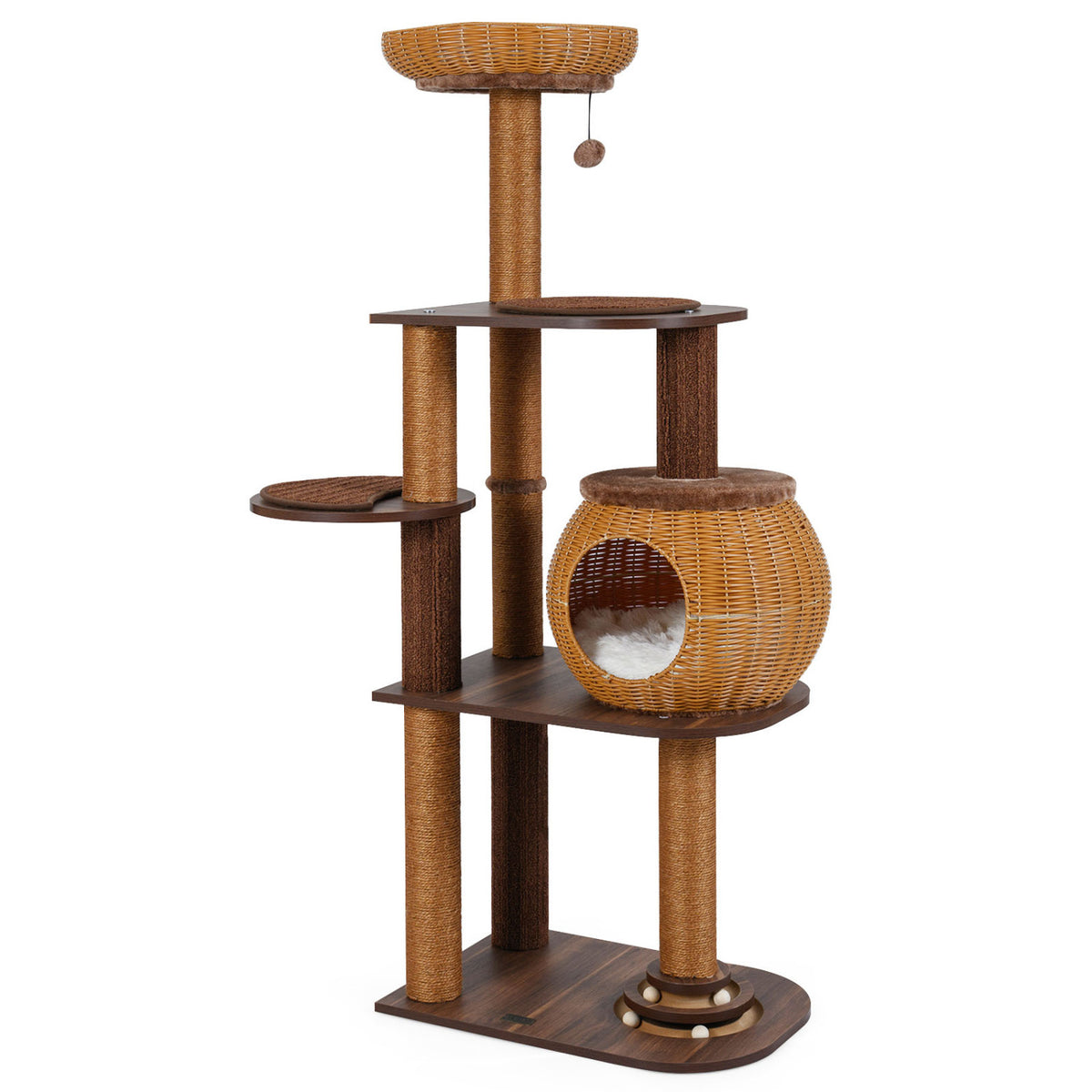 59.5 Inch Cat Tree Multi-Level Cat Tower with PE Rattan Cat Condo and Top Perch-Brown