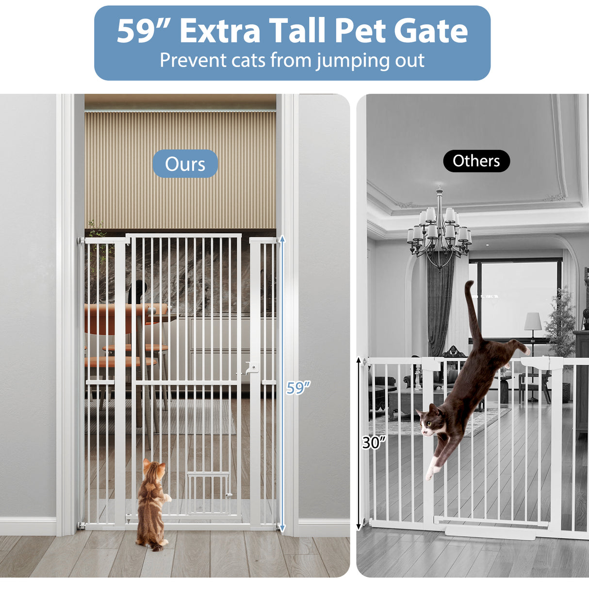 59  Extra Tall Pet Gate Heavy-Duty Metal Cat Gate with Wide Opening-White