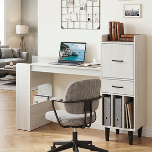 59" Home Office Desk with Side Storage Shelves and Drawer Cabinets for Bedroom-White