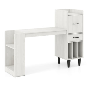 59" Home Office Desk with Side Storage Shelves and Drawer Cabinets for Bedroom-White