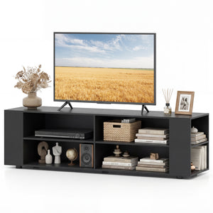 59 Inch Console Storage Entertainment Media Wood TV Stand-Black