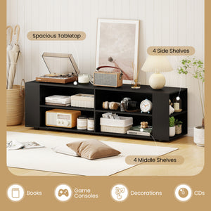 59 Inch Console Storage Entertainment Media Wood TV Stand-Black
