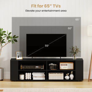 59 Inch Console Storage Entertainment Media Wood TV Stand-Black