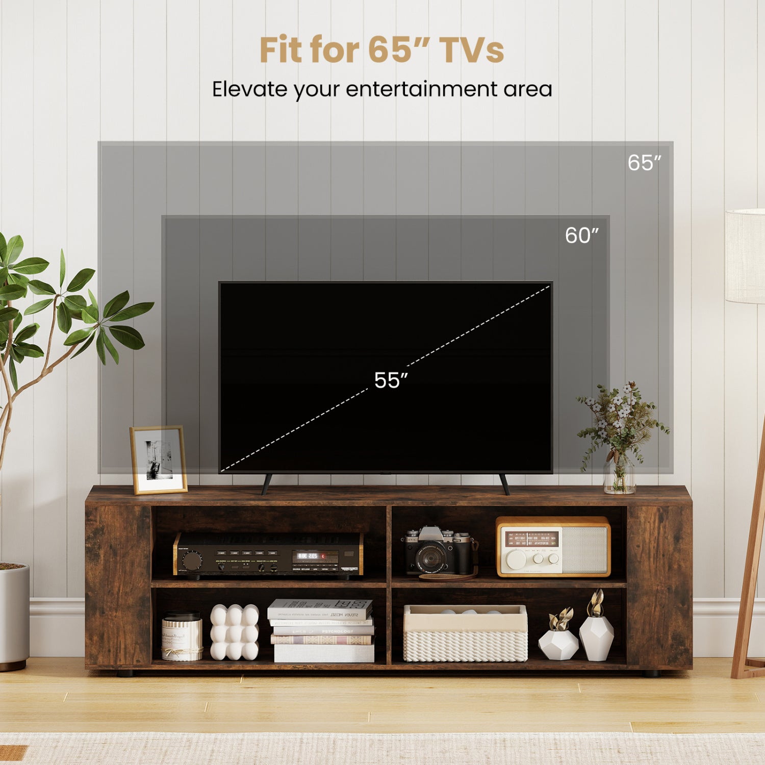 59 Inch Console Storage Entertainment Media Wood TV Stand-Walnut