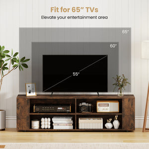 59 Inch Console Storage Entertainment Media Wood TV Stand-Walnut