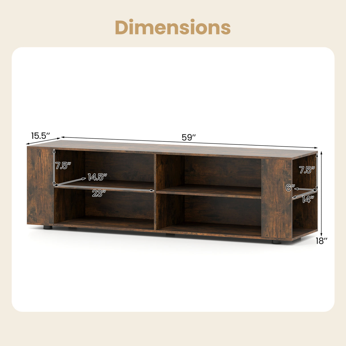 59 Inch Console Storage Entertainment Media Wood TV Stand-Walnut