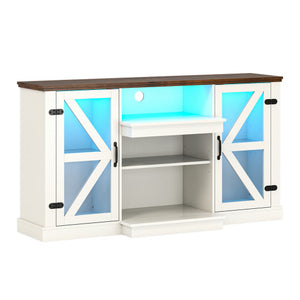 59 Inches Media Console Table with 3-Level Shelves and 22 Dynamic Modes-White