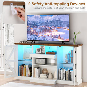 59 Inches Media Console Table with 3-Level Shelves and 22 Dynamic Modes-White