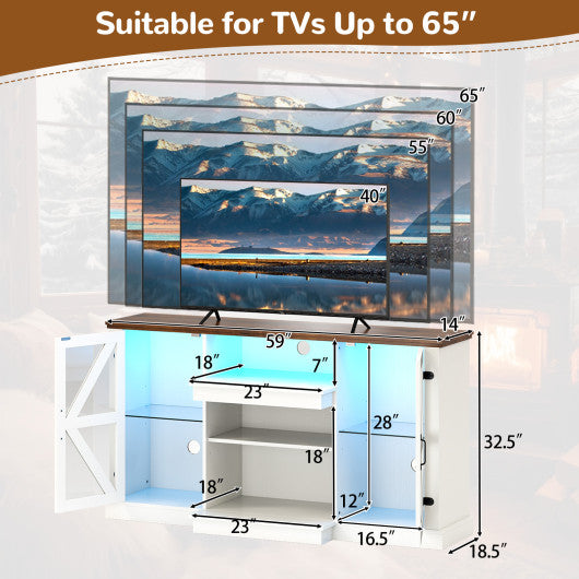 59 Inches Media Console Table with 3-Level Shelves and 22 Dynamic Modes-White