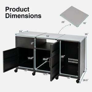 59" Outdoor Grill Table with 2 Removable Shelves and Stainless Steel Top-Black