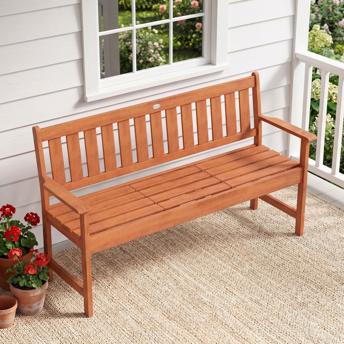 59" Outdoor Wood Garden Bench with Pull-Out Center Table