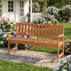 59" Outdoor Wood Garden Bench with Pull-Out Center Table