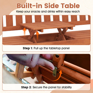 59" Outdoor Wood Garden Bench with Pull-Out Center Table