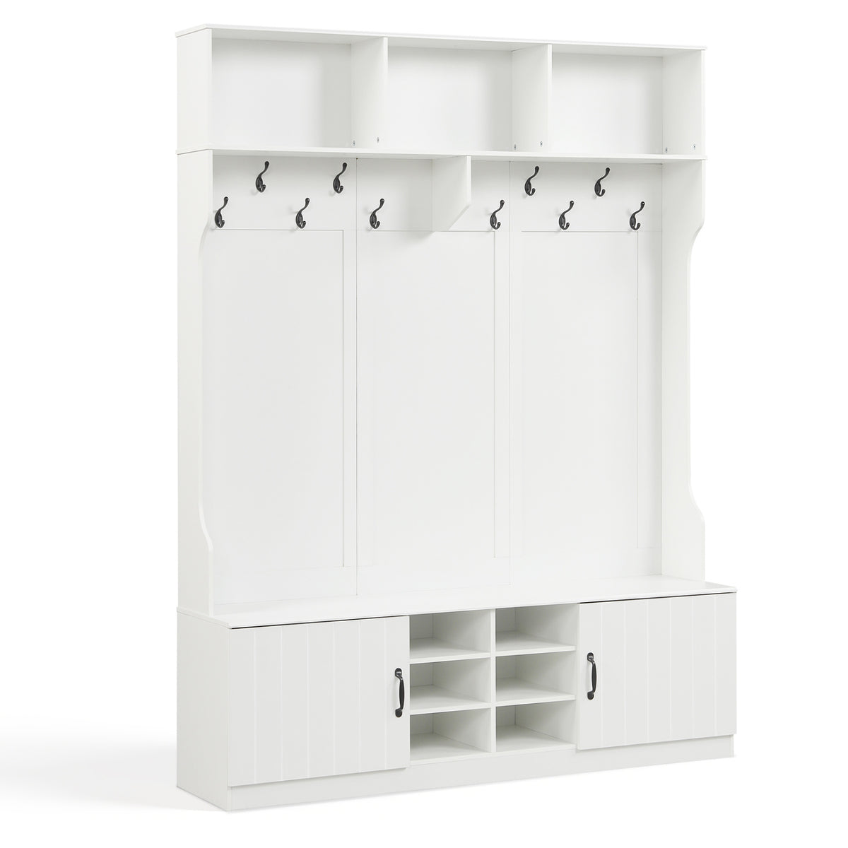 59" Wide 6-in-1 Hall Tree with Bench and Storage-White