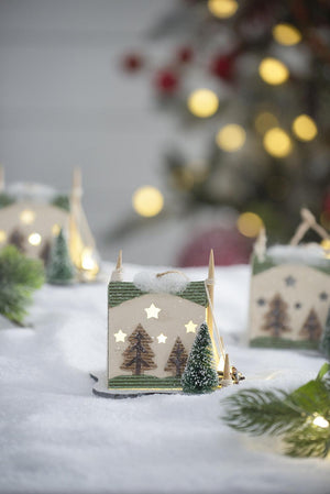 Cardboard Lit Tent Christmas Ornaments Set of 6 - Multicolor