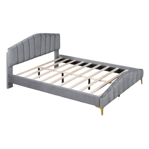 Platform Bed With Thick, Stylish Stripe Decorated Bedboard And Elegant Leg by Couch.com