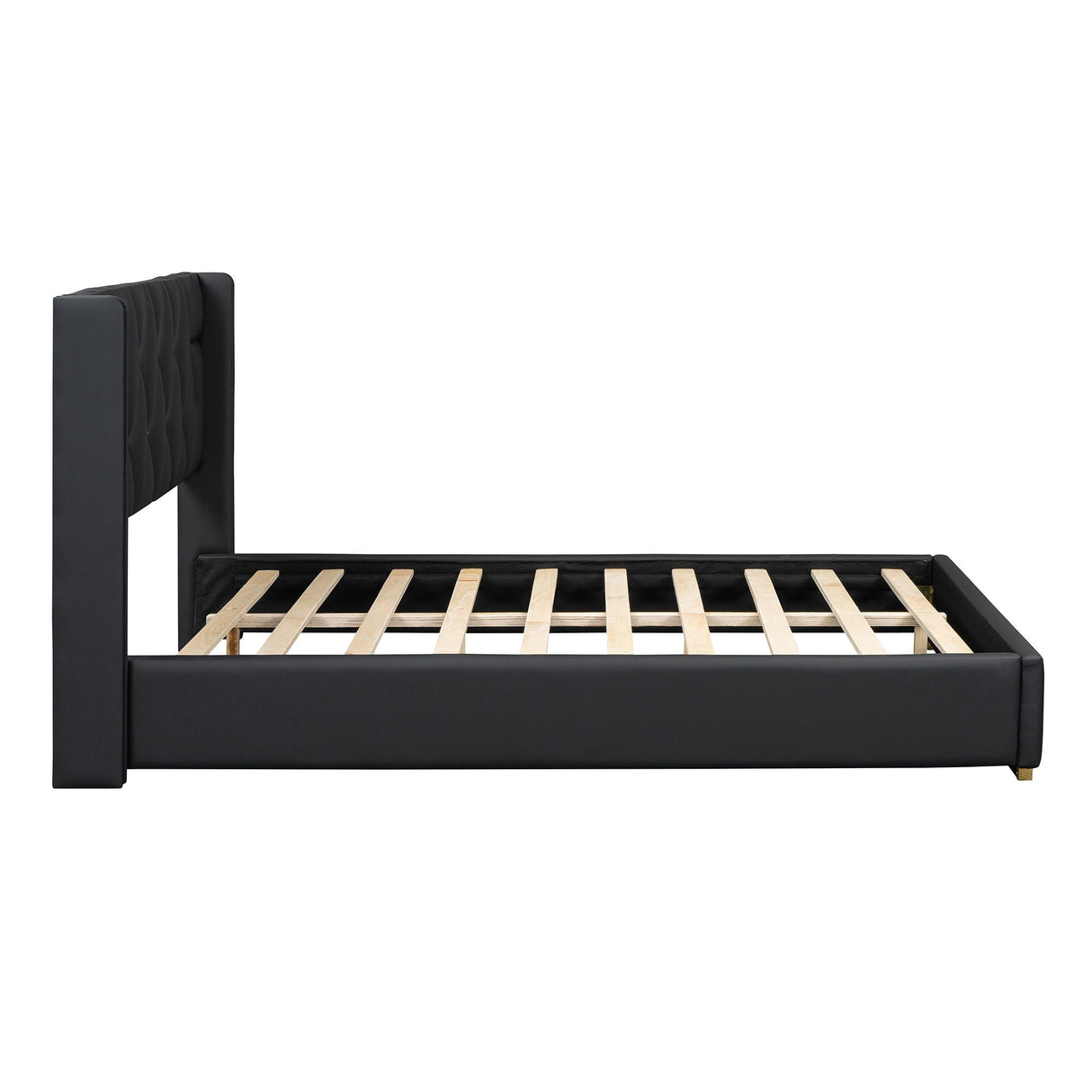 Upholstered Platform Bed With Strips - Black by Couch.com