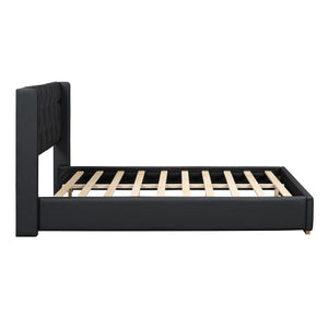 Upholstered Platform Bed With Strips - Black by Couch.com