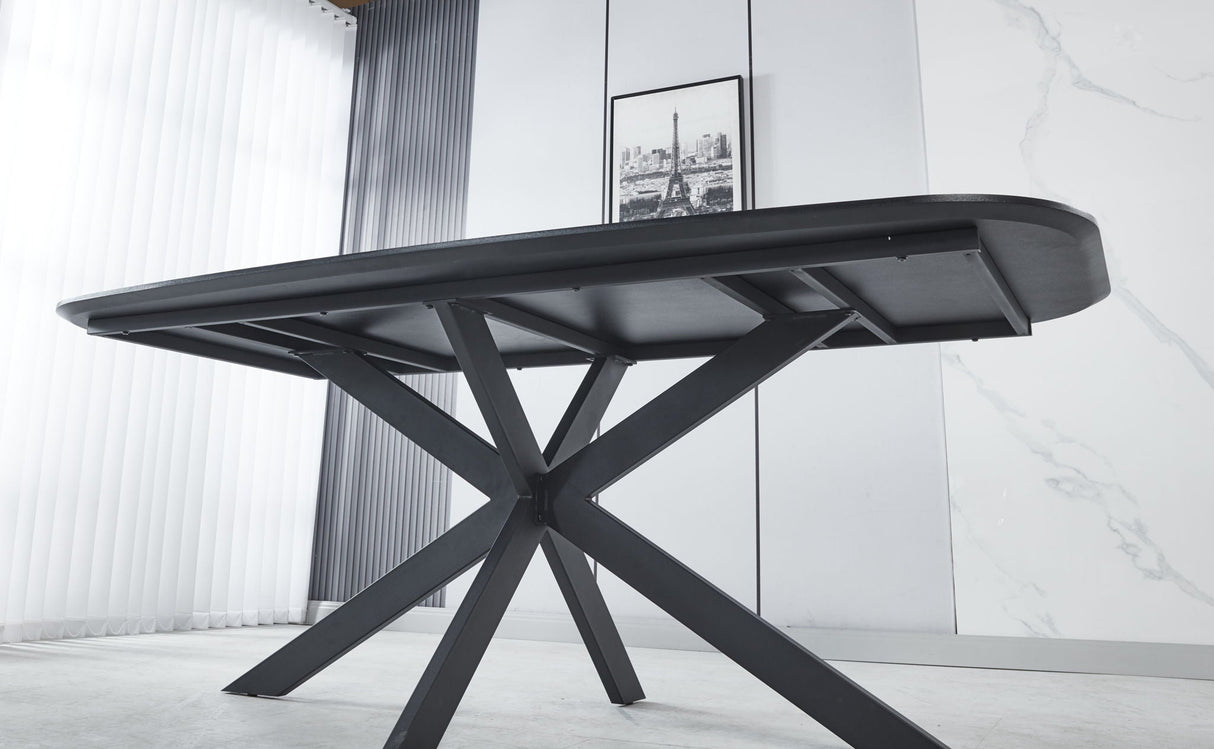 Modern Dining Table, MDF With Paper Finish, Metal Leg Powder Coating - Gray / Black by Couch.com
