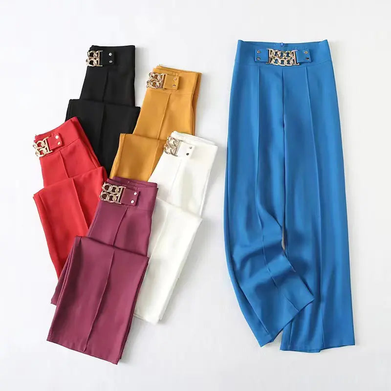 Elegant High-Waist Stretchy Wide-Leg Pants for Women