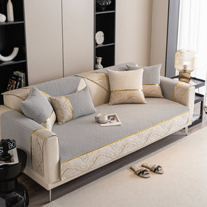 Non-Slip Couch Cover with Gold Trim, Sofa Slipcover for Sectional & Loveseat