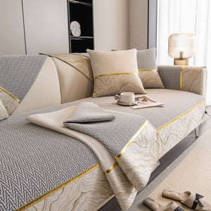 Non-Slip Couch Cover with Gold Trim, Sofa Slipcover for Sectional & Loveseat