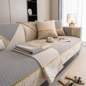 Non-Slip Couch Cover with Gold Trim, Sofa Slipcover for Sectional & Loveseat