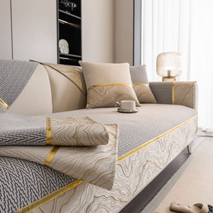 Non-Slip Couch Cover with Gold Trim, Sofa Slipcover for Sectional & Loveseat