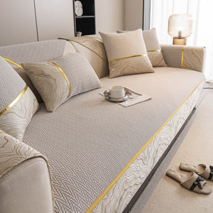 Non-Slip Couch Cover with Gold Trim, Sofa Slipcover for Sectional & Loveseat