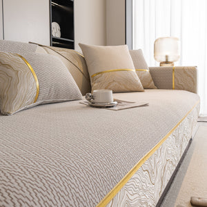 Non-Slip Couch Cover with Gold Trim, Sofa Slipcover for Sectional & Loveseat