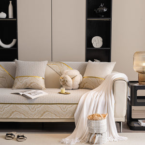 Non-Slip Couch Cover with Gold Trim, Sofa Slipcover for Sectional & Loveseat