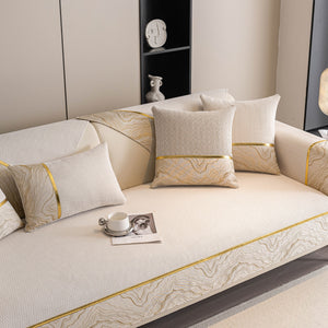 Non-Slip Couch Cover with Gold Trim, Sofa Slipcover for Sectional & Loveseat