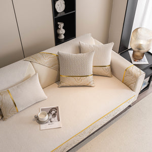Non-Slip Couch Cover with Gold Trim, Sofa Slipcover for Sectional & Loveseat