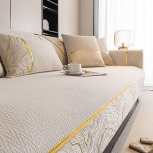 Non-Slip Couch Cover with Gold Trim, Sofa Slipcover for Sectional & Loveseat