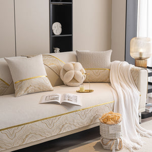 Non-Slip Couch Cover with Gold Trim, Sofa Slipcover for Sectional & Loveseat