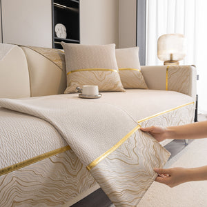 Non-Slip Couch Cover with Gold Trim, Sofa Slipcover for Sectional & Loveseat