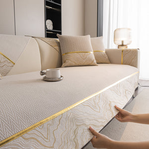 Non-Slip Couch Cover with Gold Trim, Sofa Slipcover for Sectional & Loveseat