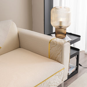 Non-Slip Couch Cover with Gold Trim, Sofa Slipcover for Sectional & Loveseat