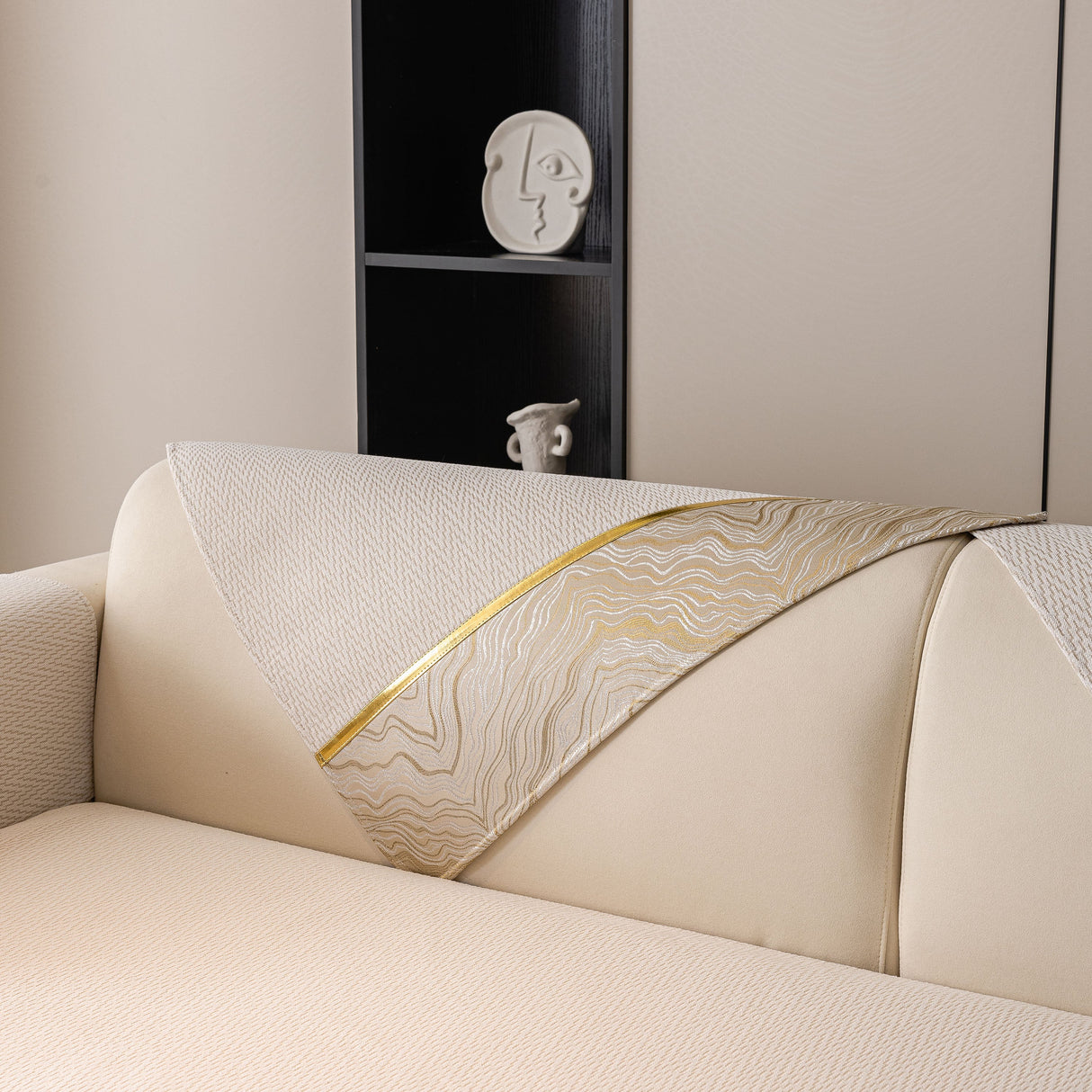 Non-Slip Couch Cover with Gold Trim, Sofa Slipcover for Sectional & Loveseat