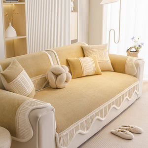 Dog Washable Sofa Protector Cover, Non-Slip Couch Slipcover with Soft Furry Trim